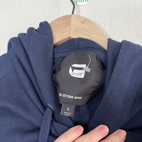 G-Star Raw Mens Tendric Stor Hooded 1/2-Sleeve Navy Blue Sweatshirt Small - Picture 6 of 11